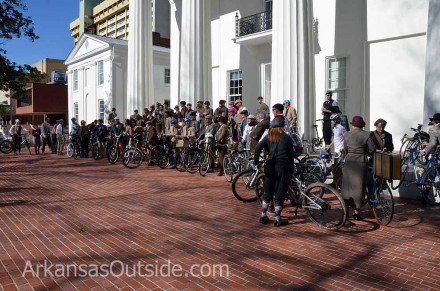 Getting ready for the group shot at the Old State House.