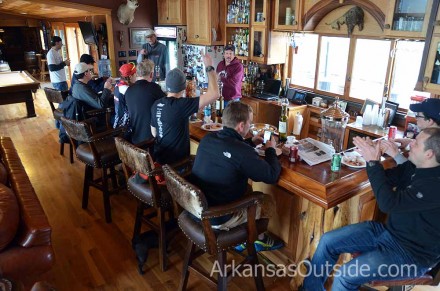 Chowing down at the bar.