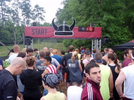 At the starting line. There were a couple of hundred people behind us starting at the same time.