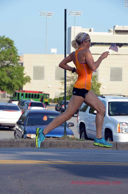 Local runner, Leah Thorvilson, bounding into a second place women's finish.