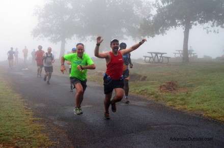Runners emerged from the fog at Sunrise Point.