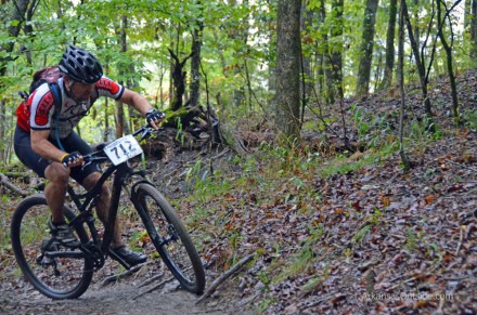 Muddy Mountain Biking A muddy, slippery turn for a category two racer.