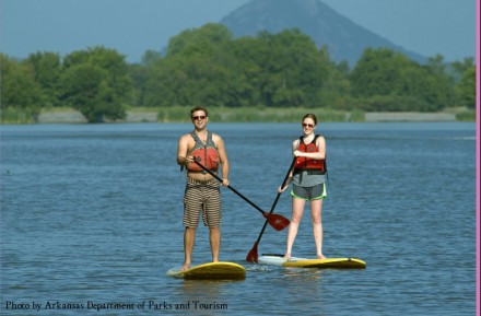 SUPTwo Stand Up Paddleboarding near the Two Rivers Bridge on the Little Maumelle River.