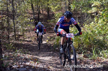 Brian Buerger and Chad Cragle pushing each other through the course.