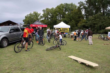 IMG_8351 A group forms up for one of the mountain bike rides.