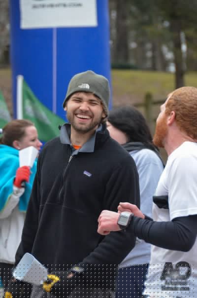 Barrett Moon laughs with Matt Pickard at the finish.