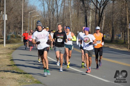 Runners on the first lap of Burns Park Soccer Complex.