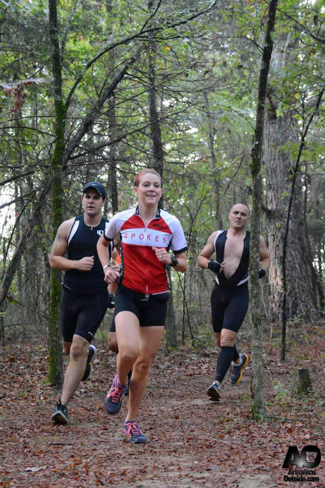 Runners in the woods