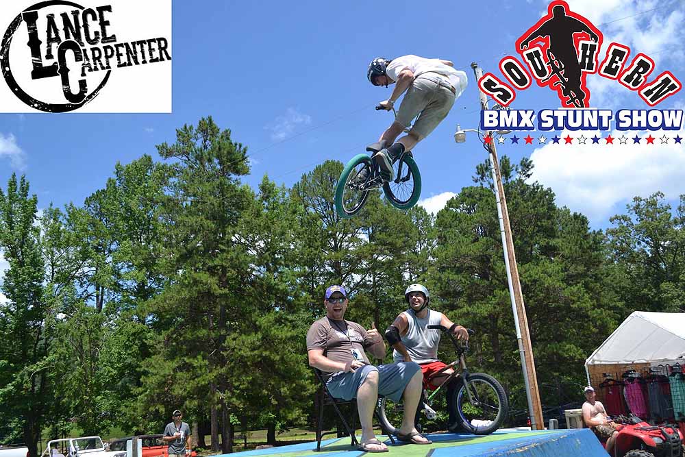 BMX biker, Murray Polka whipping over Lance Carpenter