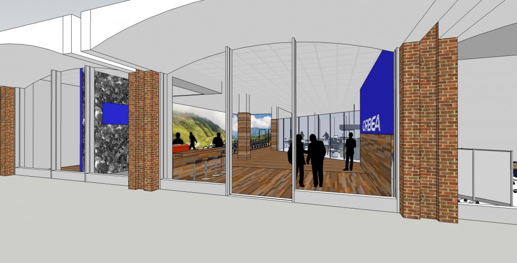 Concept drawing of the retail entrance, coffee bar to the left.