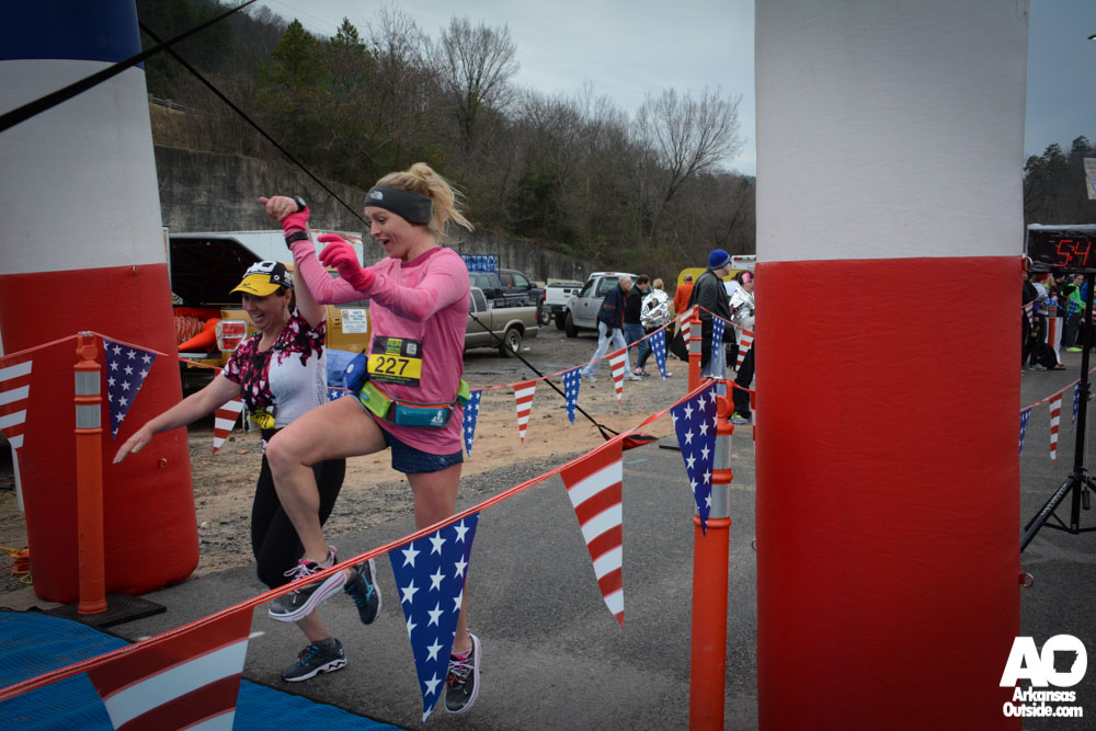 Lisa and Ashley cross the finish line.