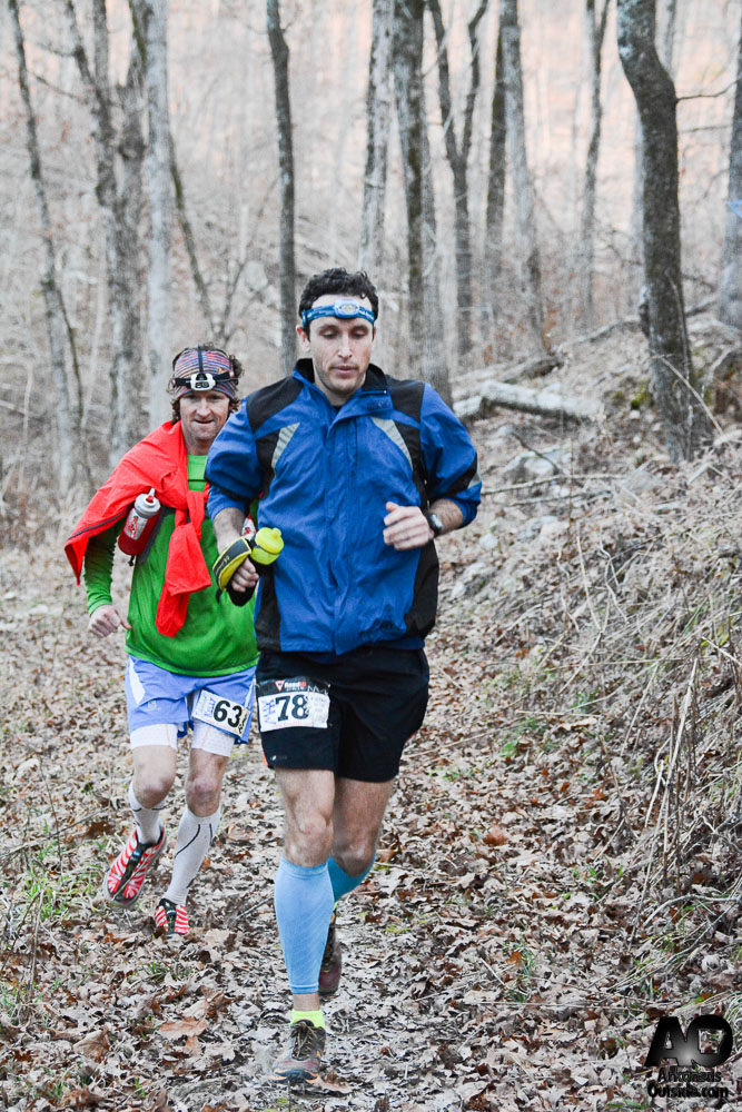 Race leaders leaving the Brady Mountain Road Turnaround, 10 miles to go.