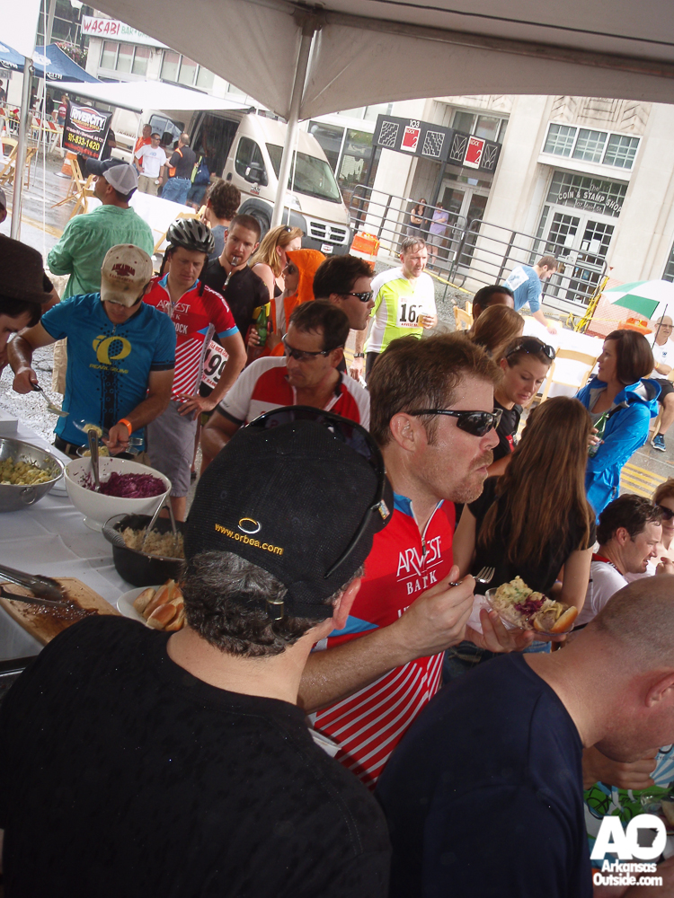 Grabbing some brats at The Pantry tent.