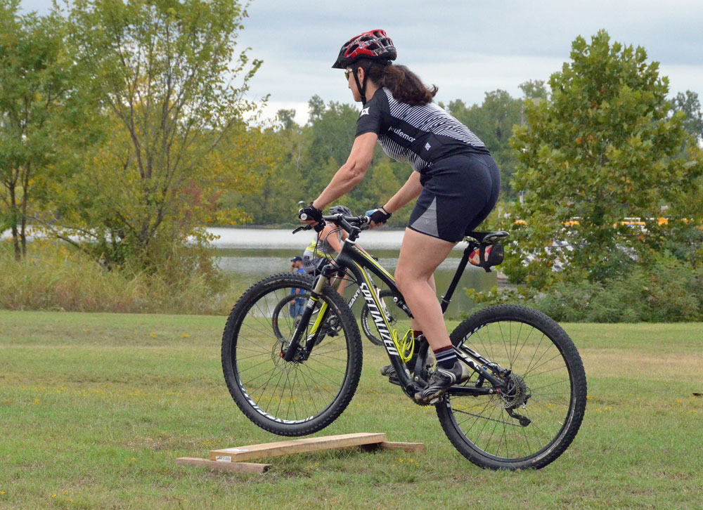 Demonstrating how it's done at a women's mountain bike clinic at Springhill last year.