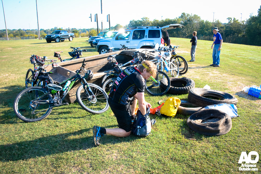 Transition to the bike. The trash laying around was recovered from Fourche Creek by some volunteers, it's awaiting city pick-up.