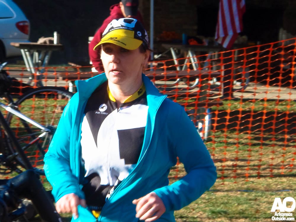 Lisa coming into the transition after the first running leg.
