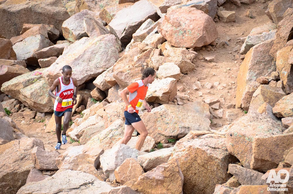The leaders coming up the mountain.