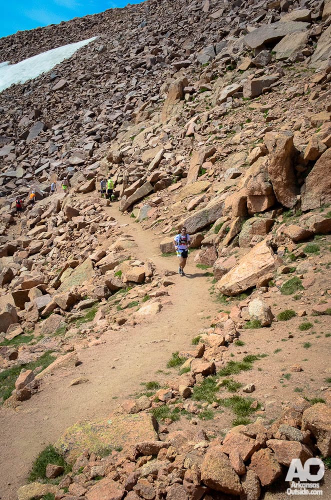 One of the organizers of the Arkansas Pikes Peak Marathon Team, Ronnie Daniels makes his way up.