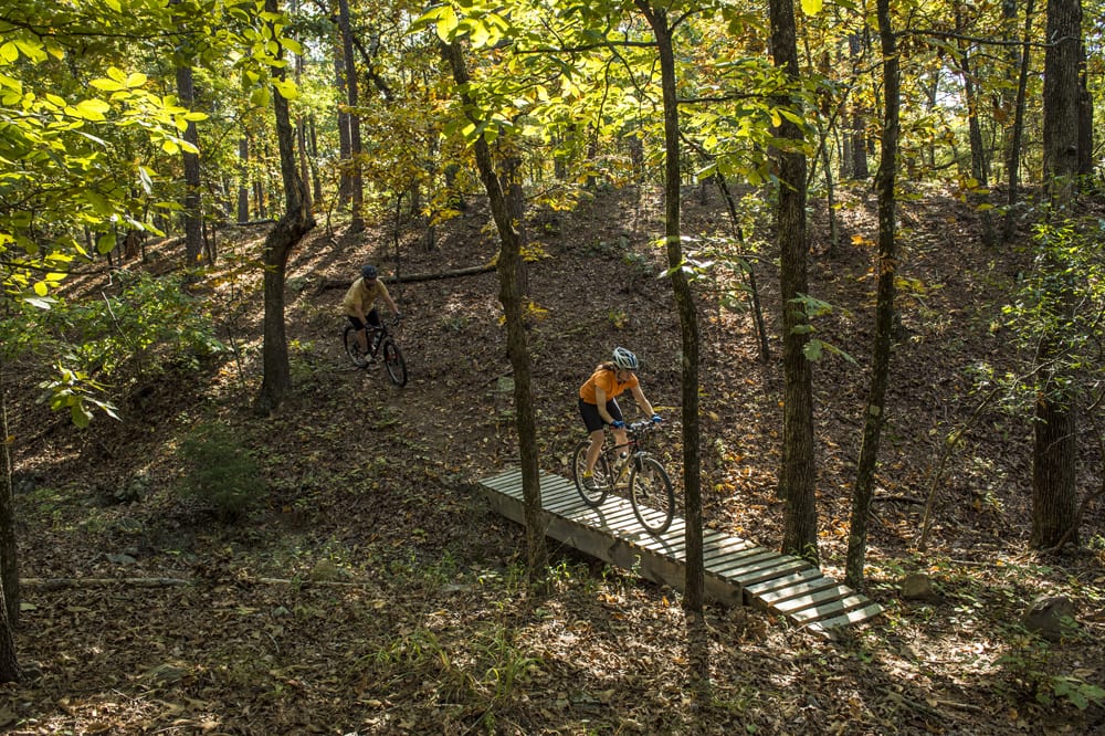 Mountain biking on the nearby Jackfork Trail in Pinnacle Mountain State Park.