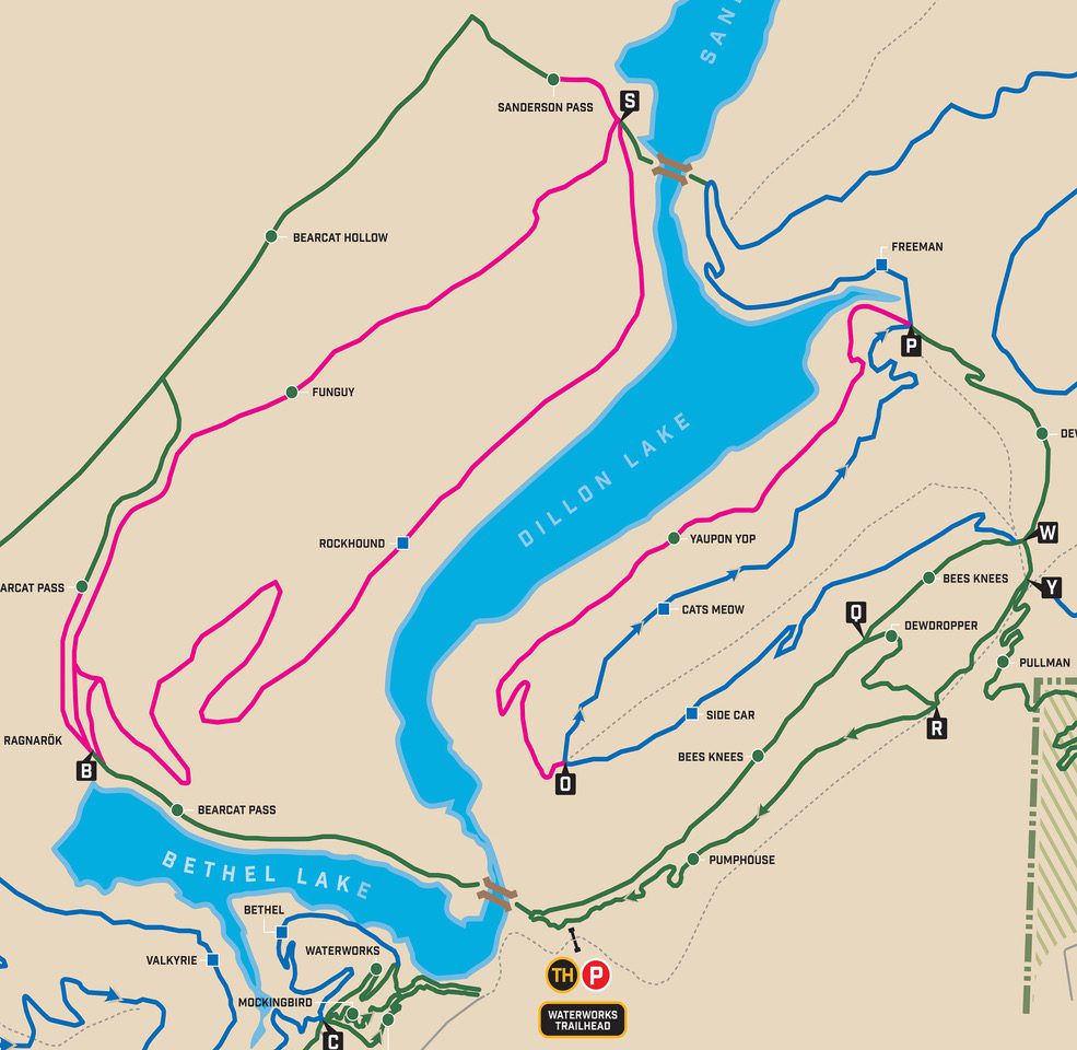 New trails (shown in pink) will be added to Northwoods complex.)