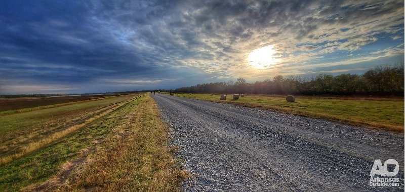 Riding the St. Francis River Levee.